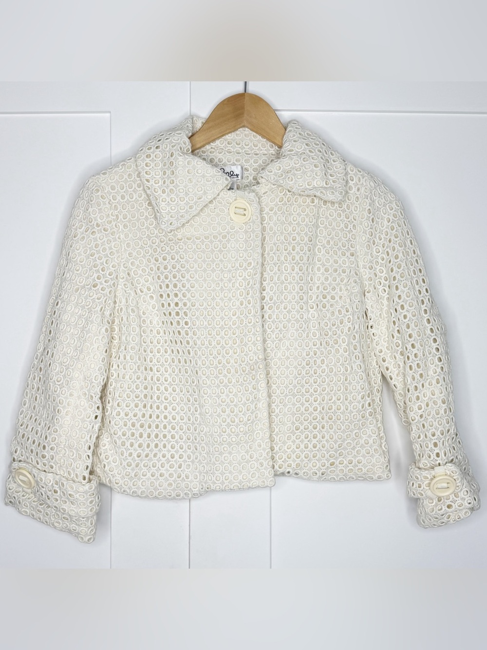 Lilly Pulitzer eyelet cropped jacket 6 ivory cream cotton silk vintage feminine